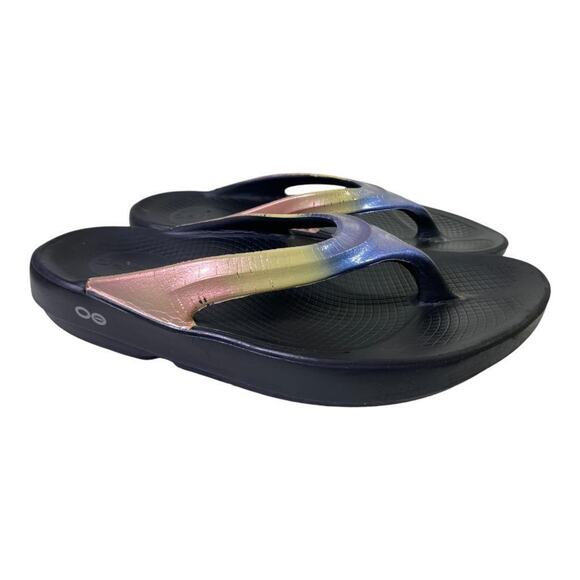 OOFOS Women's Sandals - Black and Iridescent - Picture 2 of 7